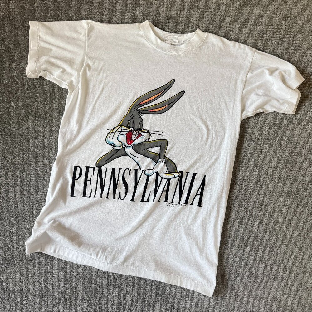 VTG 1989 Bugs Bunny Warner Brothers Pennsylvania White Tee SSI Tag Size Large